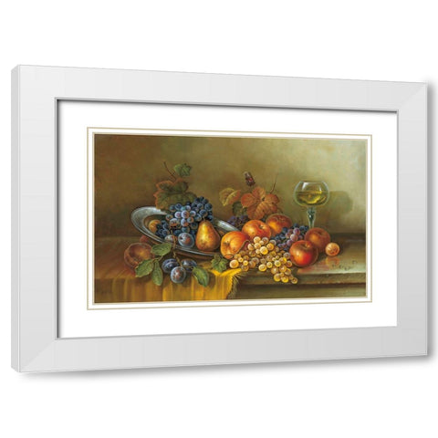 FRUITS AND A GLASS OF WINE White Modern Wood Framed Art Print with Double Matting by Pila