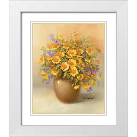 YELLOW BOUQUET White Modern Wood Framed Art Print with Double Matting by Weber, Max