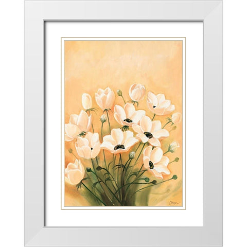 White poppies 2-3 White Modern Wood Framed Art Print with Double Matting by Jasper