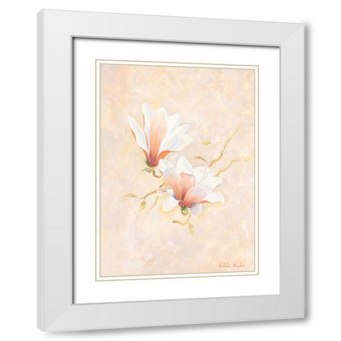 Pink magnolia 2-3 White Modern Wood Framed Art Print with Double Matting by Boucher, Nathalie