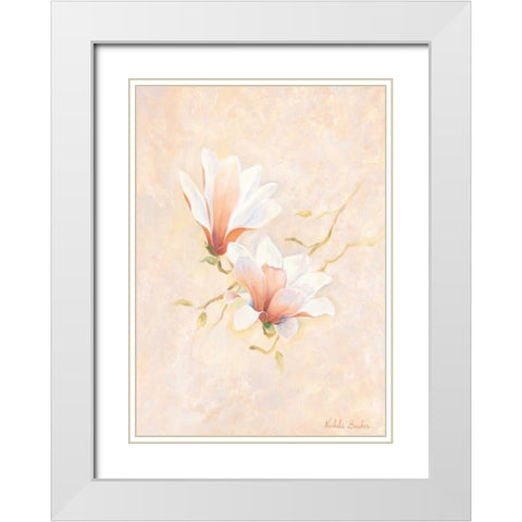 Pink magnolia 2-3 White Modern Wood Framed Art Print with Double Matting by Boucher, Nathalie
