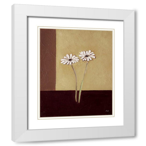 Daisies on brown White Modern Wood Framed Art Print with Double Matting by Hedy