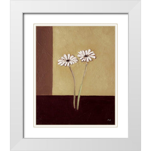 Daisies on brown White Modern Wood Framed Art Print with Double Matting by Hedy