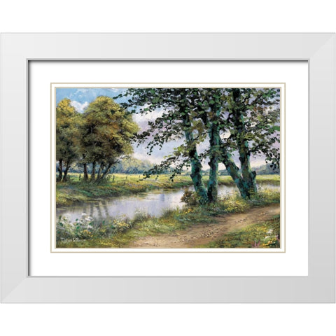 River and trees White Modern Wood Framed Art Print with Double Matting by Withaar, Reint