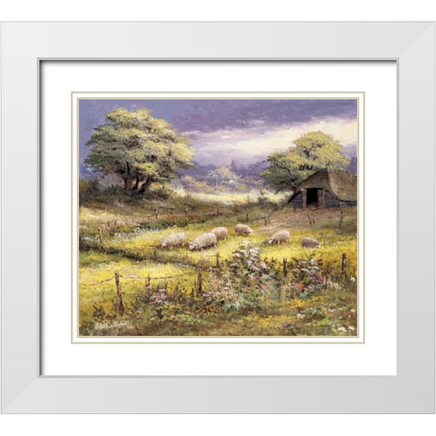 Sheep White Modern Wood Framed Art Print with Double Matting by Withaar, Reint