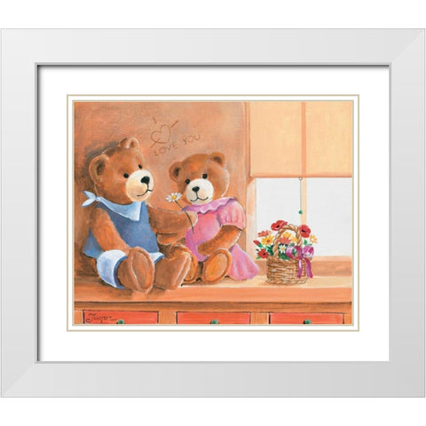 Mrs. And Mr. Bear I White Modern Wood Framed Art Print with Double Matting by Jasper