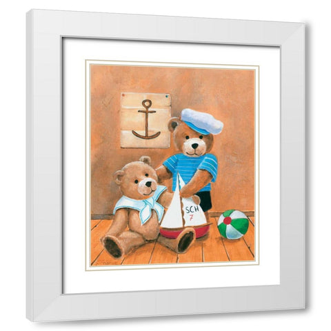 Navy bears White Modern Wood Framed Art Print with Double Matting by Jasper