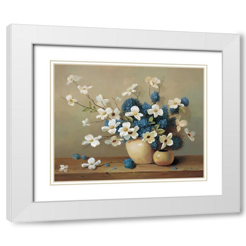 White and blue bouquet White Modern Wood Framed Art Print with Double Matting by Bradshaw, Zeke