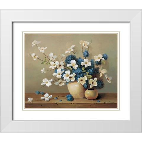 White and blue bouquet White Modern Wood Framed Art Print with Double Matting by Bradshaw, Zeke