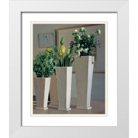 Stillife with white vases White Modern Wood Framed Art Print with Double Matting by Demmick, James