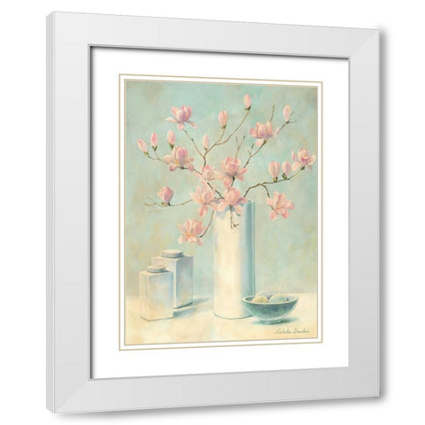 Pink flowers I White Modern Wood Framed Art Print with Double Matting by Boucher, Nathalie