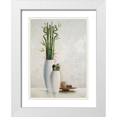 Bamboo in white vase II White Modern Wood Framed Art Print with Double Matting by Renee