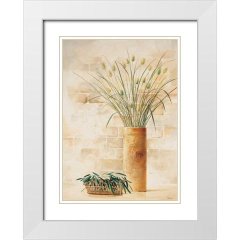 Grass in vase I White Modern Wood Framed Art Print with Double Matting by Renee