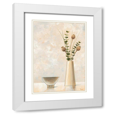 Vase and bowl I White Modern Wood Framed Art Print with Double Matting by Renee