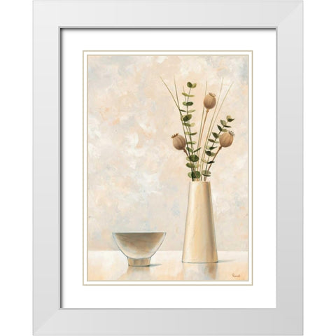 Vase and bowl I White Modern Wood Framed Art Print with Double Matting by Renee