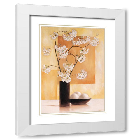 White blossom I White Modern Wood Framed Art Print with Double Matting by Renee