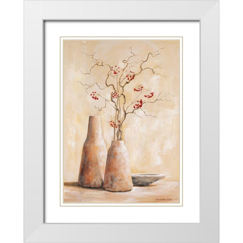 Red berries III White Modern Wood Framed Art Print with Double Matting by Lien, Christopher