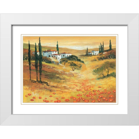 Poppies in Tuscany I White Modern Wood Framed Art Print with Double Matting by Burgy