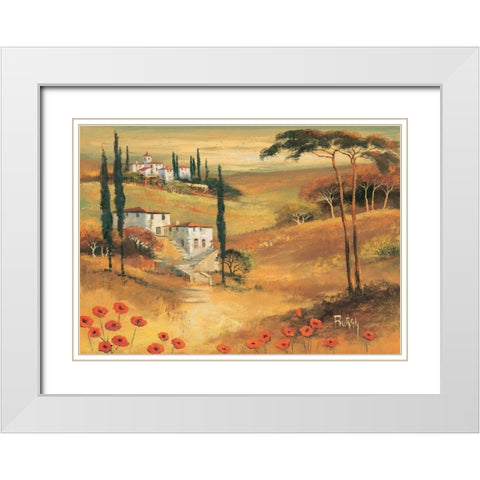Poppies in Tuscany II White Modern Wood Framed Art Print with Double Matting by Burgy
