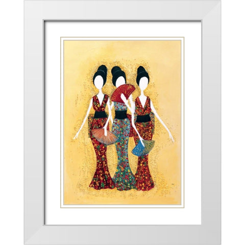 Japanese ladies White Modern Wood Framed Art Print with Double Matting by Hedy