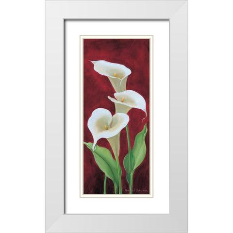 Calla on burgundy III White Modern Wood Framed Art Print with Double Matting by Schweser, Gertrud
