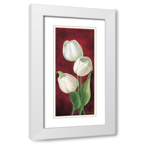 Tulips on burdundy I White Modern Wood Framed Art Print with Double Matting by Schweser, Gertrud