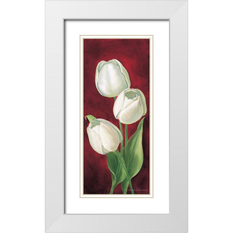 Tulips on burdundy I White Modern Wood Framed Art Print with Double Matting by Schweser, Gertrud