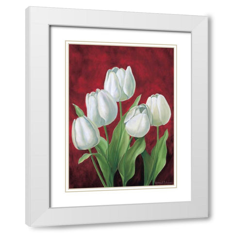 Tulips on burdundy II White Modern Wood Framed Art Print with Double Matting by Schweser, Gertrud