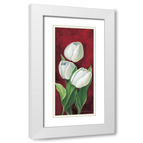 Tulips on burdundy III White Modern Wood Framed Art Print with Double Matting by Schweser, Gertrud