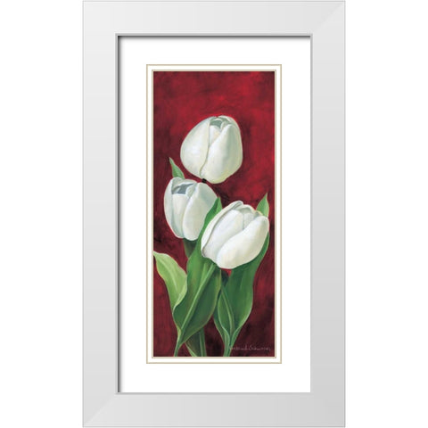 Tulips on burdundy III White Modern Wood Framed Art Print with Double Matting by Schweser, Gertrud