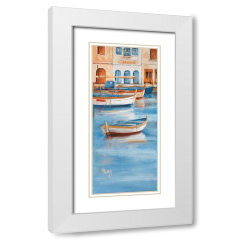 View on water I White Modern Wood Framed Art Print with Double Matting by Burgy