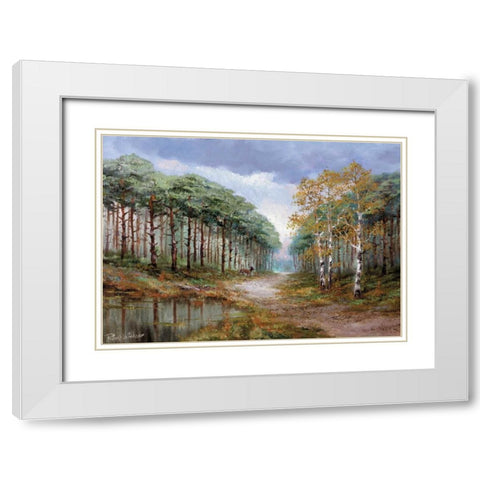 Deer in the woods White Modern Wood Framed Art Print with Double Matting by Withaar, Reint
