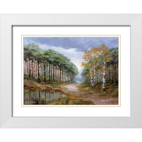 Deer in the woods White Modern Wood Framed Art Print with Double Matting by Withaar, Reint