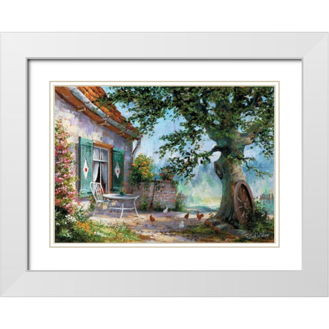 Happy chickens White Modern Wood Framed Art Print with Double Matting by Withaar, Reint