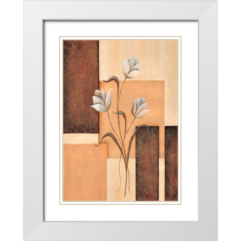 Tulips on blocks II White Modern Wood Framed Art Print with Double Matting by Hedy