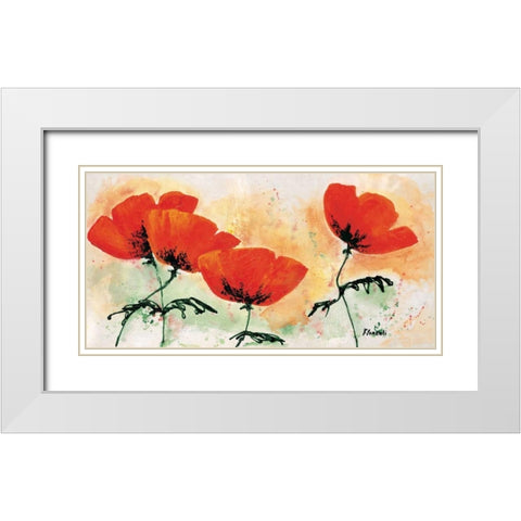 Poppies on ricepaper I White Modern Wood Framed Art Print with Double Matting by Florenti, Isa