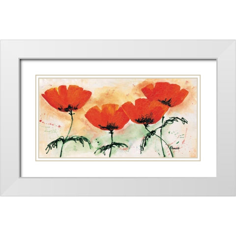 Poppies on ricepaper II White Modern Wood Framed Art Print with Double Matting by Florenti, Isa