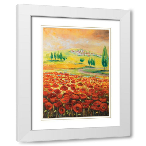 Poppyfield II White Modern Wood Framed Art Print with Double Matting by Lotus, Lenna