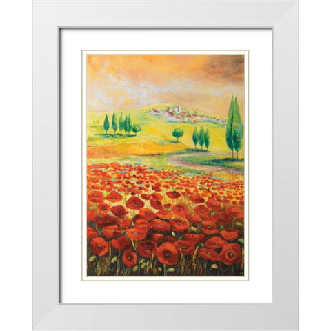 Poppyfield II White Modern Wood Framed Art Print with Double Matting by Lotus, Lenna