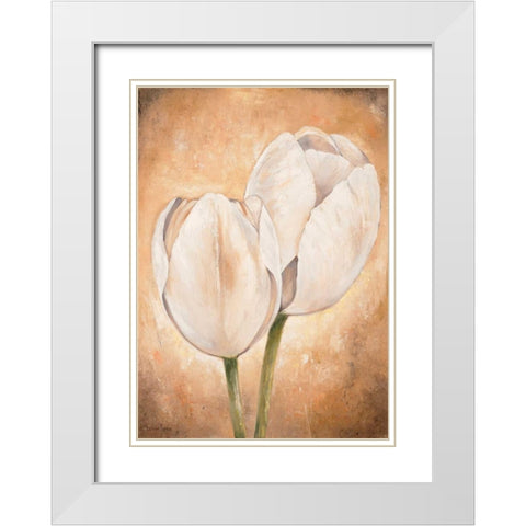 Tulip on beige II White Modern Wood Framed Art Print with Double Matting by Lotus, Lenna
