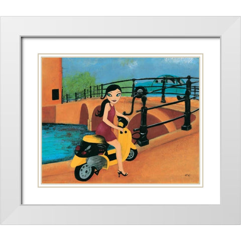 Scooter fun III White Modern Wood Framed Art Print with Double Matting by Hedy