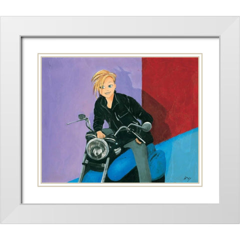 Scooter fun V White Modern Wood Framed Art Print with Double Matting by Hedy