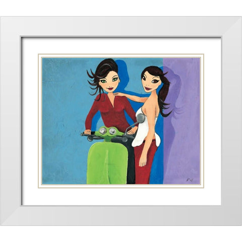 Scooter fun VI White Modern Wood Framed Art Print with Double Matting by Hedy