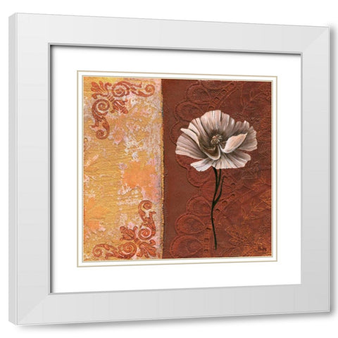 Flower with border I White Modern Wood Framed Art Print with Double Matting by Hedy