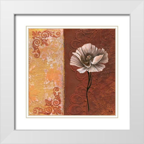Flower with border I White Modern Wood Framed Art Print with Double Matting by Hedy