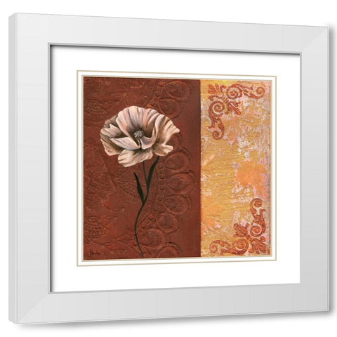 Flower with border II White Modern Wood Framed Art Print with Double Matting by Hedy