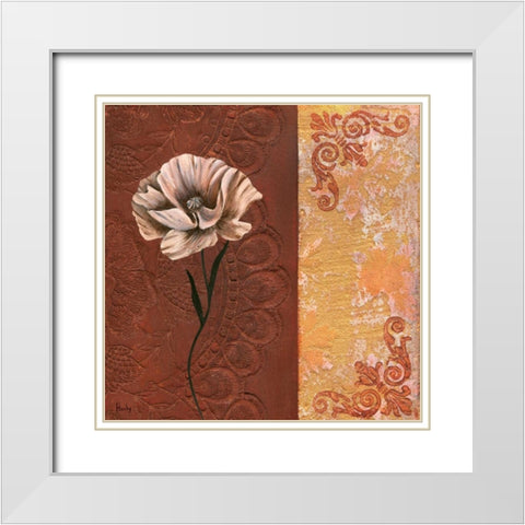Flower with border II White Modern Wood Framed Art Print with Double Matting by Hedy