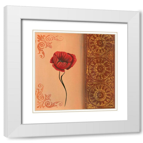 Flower with border V White Modern Wood Framed Art Print with Double Matting by Hedy