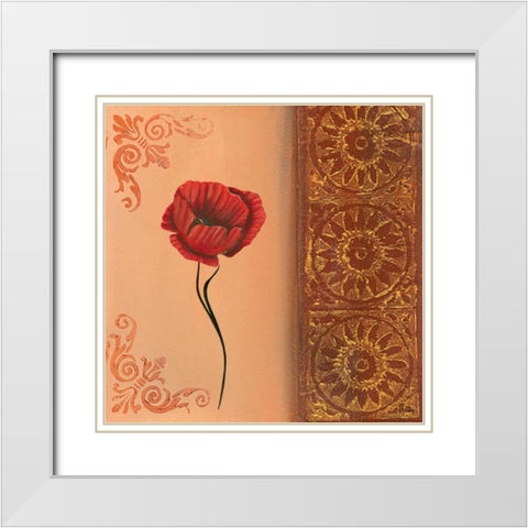 Flower with border V White Modern Wood Framed Art Print with Double Matting by Hedy