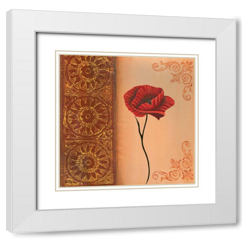 Flower with border VI White Modern Wood Framed Art Print with Double Matting by Hedy